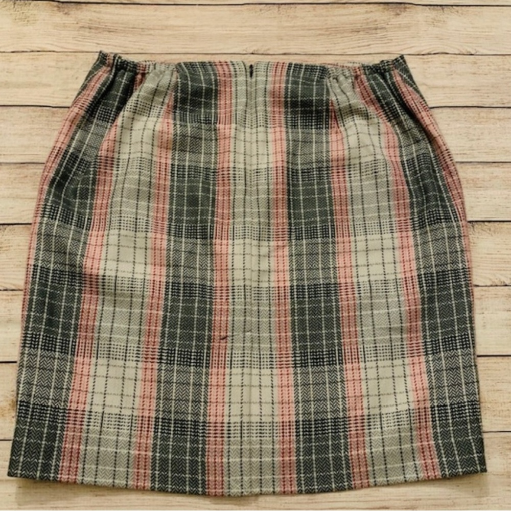Talbots Wool Blend Plaid Pink Green Print Skirt
